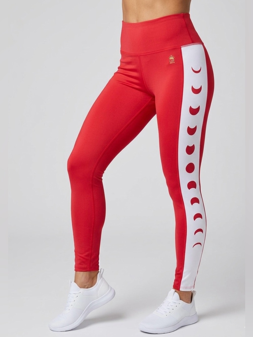C&C California Red High Waist Leggings with White Crescent Side Panel